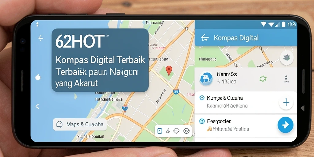 Tampilan antarmuka 62HOT menampilkan fungsi kompas digital dengan akurat.