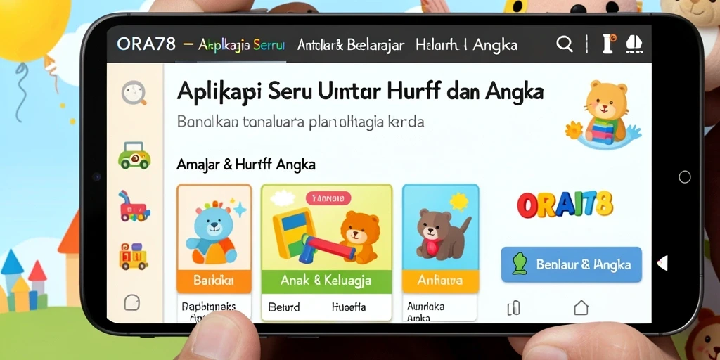 Tampilan antarmuka aplikasi ORA78 untuk belajar huruf dan angka.