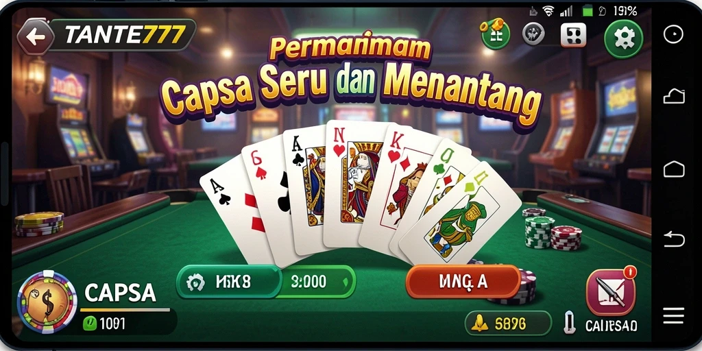 Tampilan antarmuka permainan Capsa yang menarik dan interaktif.